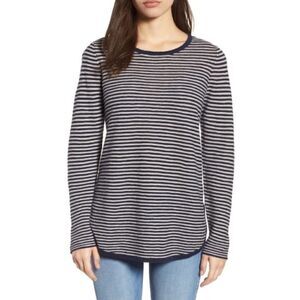 Eileen Fisher Organic Linen Striped Sweater LG Quiet Luxury Coastal Cowgirl